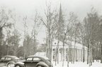 First Presbyterian Church in snow, 1949
